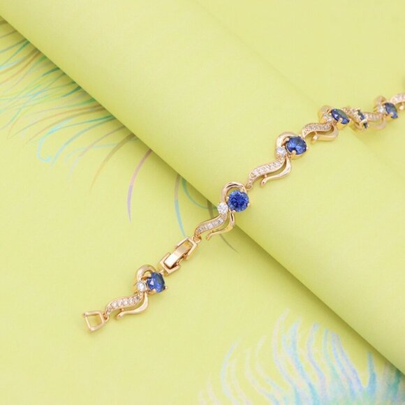 "Elegant Rose Gold Bracelet with Sapphire Blue and Crystal Accents, XPBL0804 - Picture 6 of 12